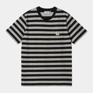 CARHARTT MERRICK POCKET TEE STRIPE,BLACK/GREY HEATHER